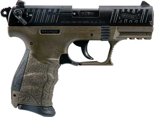 Walther P22 CA Military .22 LR Semi-Auto Pistol with Adjustable Sights and Accessory Rail