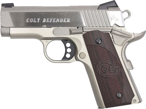 Colt Defender 45 ACP 3-inch Semi-Auto Pistol with Stainless Steel Finish and Black Cherry G10 Grips