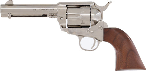 Cimarron Pistoleero 9mm Luger Nickel Finish Revolver with Wood Grips