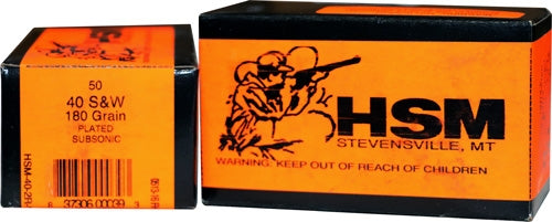 HSM Ammo Subsonic .40 S&W 180 Grain Lead Plated Flat Nose Bullet - Part Number 40-2RN