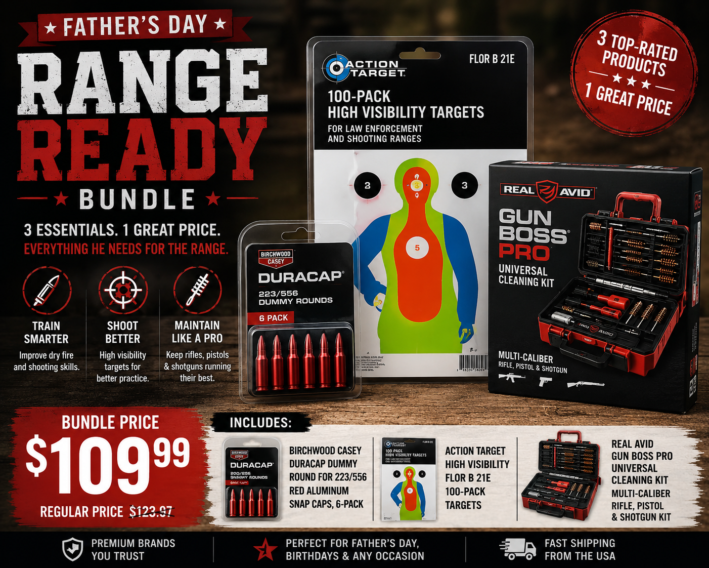 Father's Day Range Ready Bundle| .556 Snap Caps, Targets & Cleaning Kit