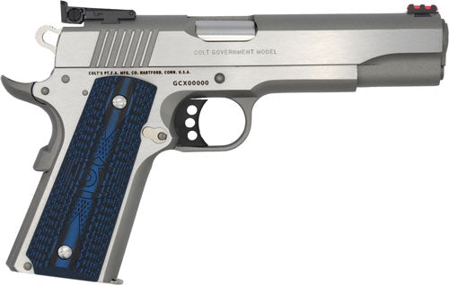Colt Gold Cup Lite 9mm 5-Inch Stainless Steel Semi-Auto Pistol with G10 Blue Checkered Grips and Night Sights