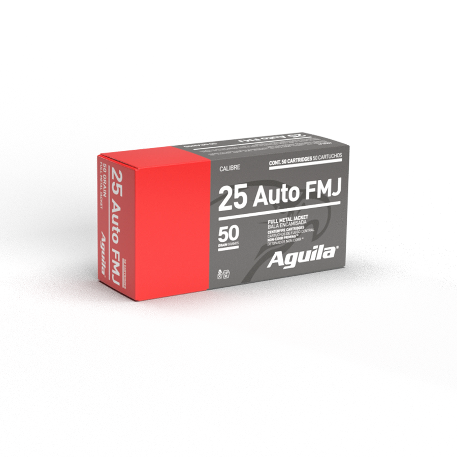 Aguila .25 Auto FMJ 50 Grain Target Ammunition – 50 Rounds per Box