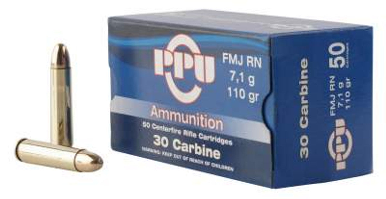Ppu .30 Carbine FMJ 110 Grain Centerfire Ammo, 50 Rounds per Box, 10 Boxes per Case