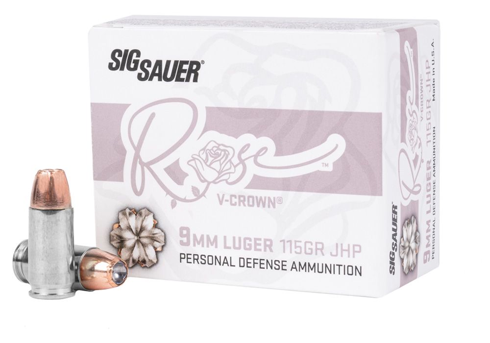 Sig Sauer V-Crown Rose 9mm 115 Grain Jacketed Hollow Point Ammunition - 20 Rounds per Box, 200 Rounds per Case