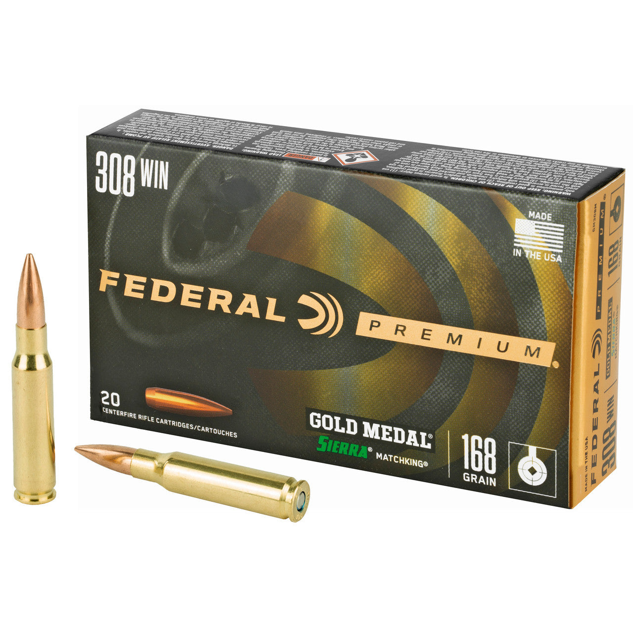 Federal .308 Winchester 168 Grain Sierra MatchKing Boat Tail Hollow Point Ammunition, 20 Rounds per Box