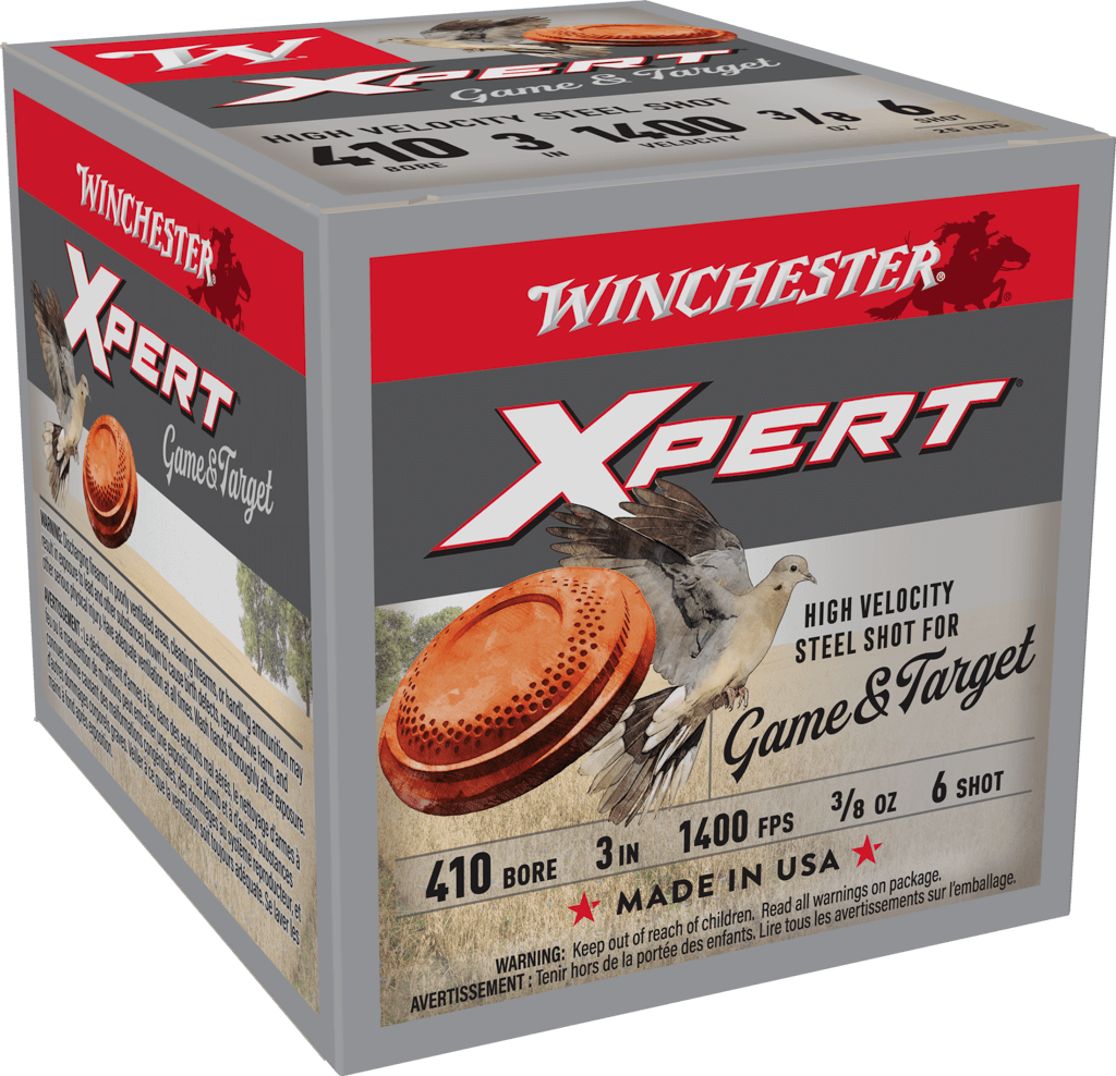 Winchester Ammo Xpert Steel HV .410 Gauge Shotgun Shells – 3/8 oz #6 Steel Shot, 25 Rounds per Box