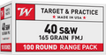 Winchester Ammo USA .40 S&W 165-Grain FMJ Target Practice Box of 100 Rounds