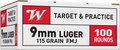 Winchester Ammo USA 9mm 115-Grain FMJ 100-Round Box - White Box Series