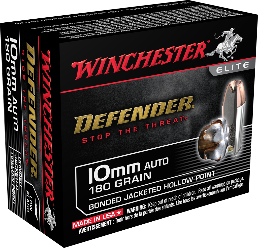 Winchester Ammo Defender 10mm 180GR JHP - 20 Rounds per Box, 200 Rounds Case
