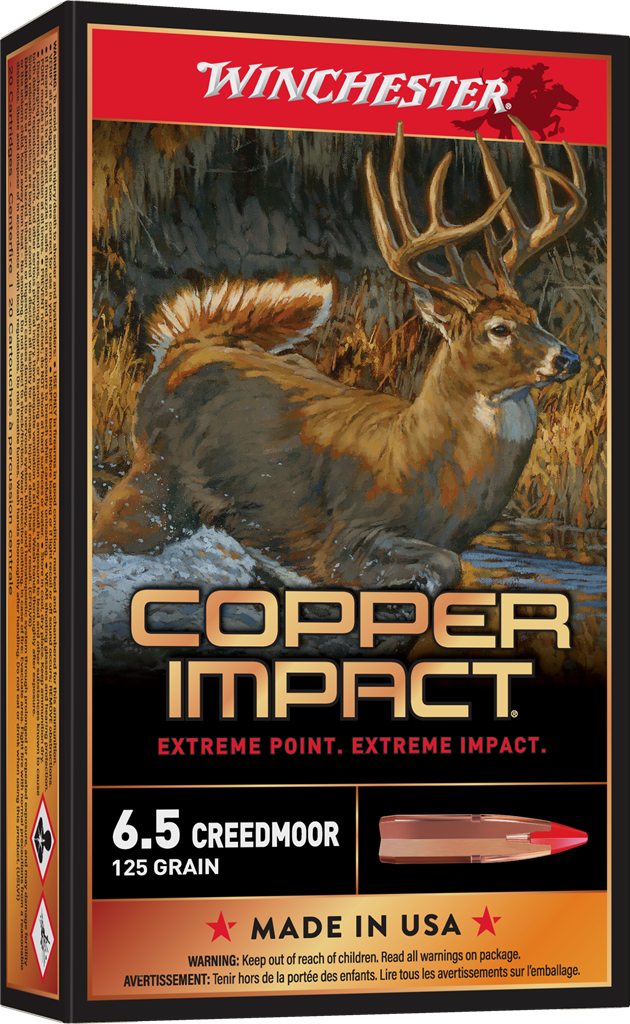 Winchester Ammo Copper Impact 6.5 Creedmoor 125 Grain Lead-Free Hunting Ammo - 20 Rounds per Box