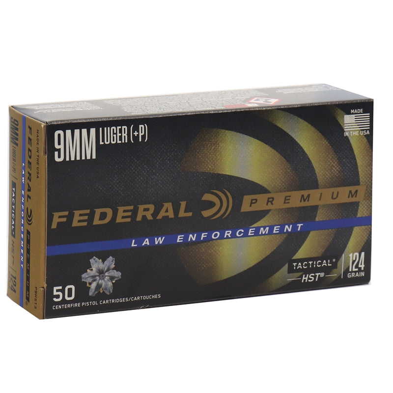 Federal Premium 9mm+P 124 Grain HST Jacketed Hollow Point Ammunition - 50 Rounds per Box, 20 Boxes per Case