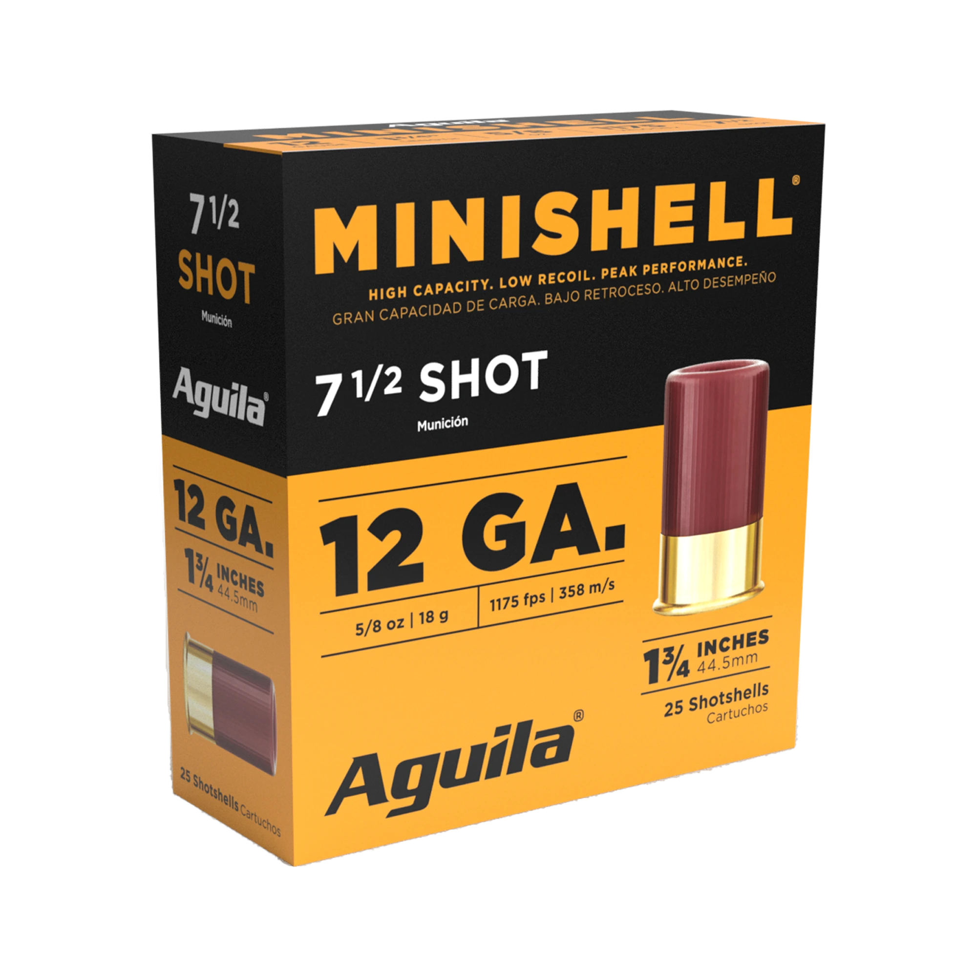 Aguila 12 Gauge Mini Shells 1 3/4 inch, 5/8 oz shot, #7.5, 25 rounds per box, 10 boxes per case