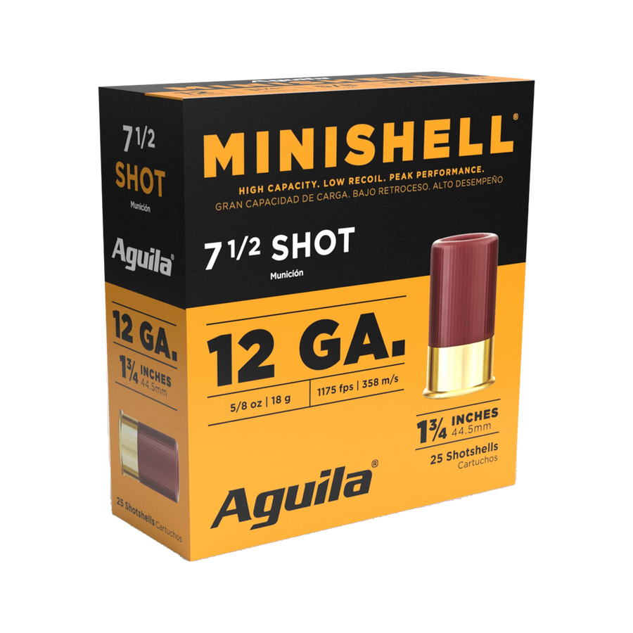 Aguila 12 Gauge Mini Shells 1 3/4 inch, 5/8 oz shot, #7.5, 25 rounds per box, 10 boxes per case