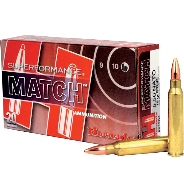 Hornady Superformance Match 5.56 NATO 75 Grain Boat Tail Hollow Point Ammunition - 20 Rounds