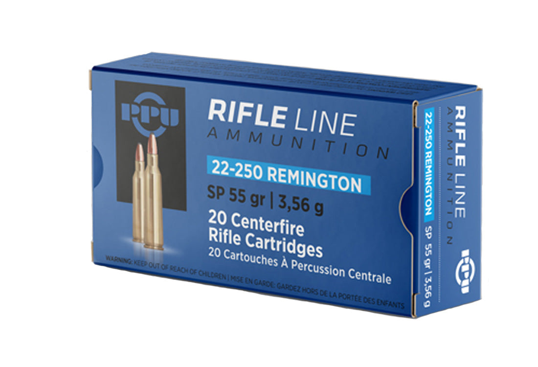 PPU .22-250 Remington SP 55 Grain Centerfire Ammunition – 20 Rounds per Box