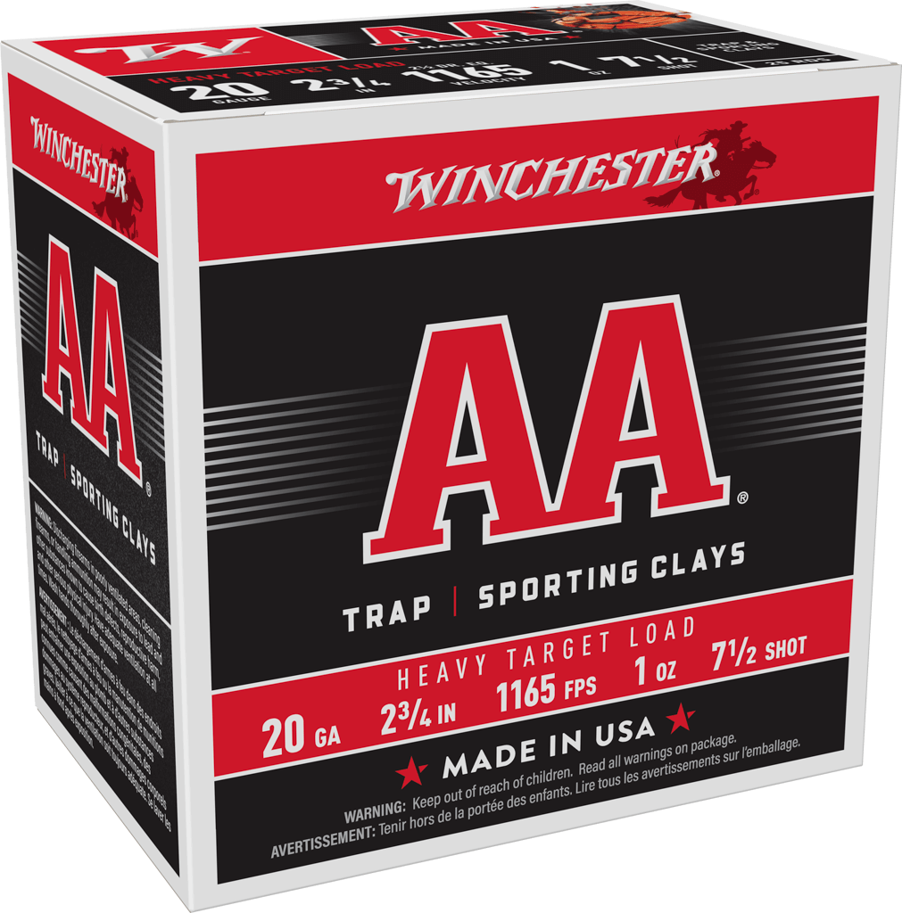 Winchester Ammo AA Heavy Target 20 Gauge Shotshells - 2.75 Inch, 1 oz, Lead Shot, 7.5 Size, 1165 FPS, 25 Rounds Per Pack