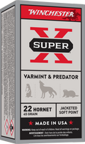 Winchester Ammo Super X .22 Hornet 45 Grain JSP Centerfire Rifle Ammunition - 50 Rounds Per Box