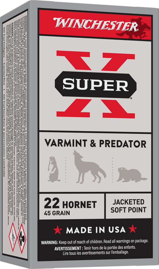 Winchester Ammo Super-X .22 Hornet Jacketed Hollow Point 46 Grain Centerfire Rifle Ammunition - 50 Rounds
