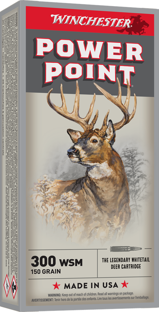 Winchester Ammo Power Point .300 WSM 150 Grain Centerfire Rifle Rounds - 20 Rounds per Box, 200 Rounds per Case