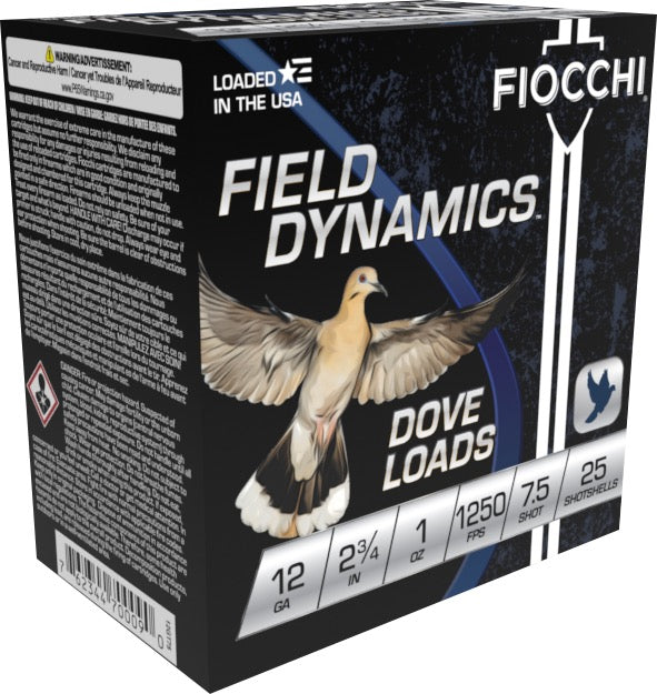 Fiocchi 12 Gauge Dove & Quail Hunting Ammo, 2-3/4 inch, 1 oz, 7.5 Shot - 25 Rounds per Box