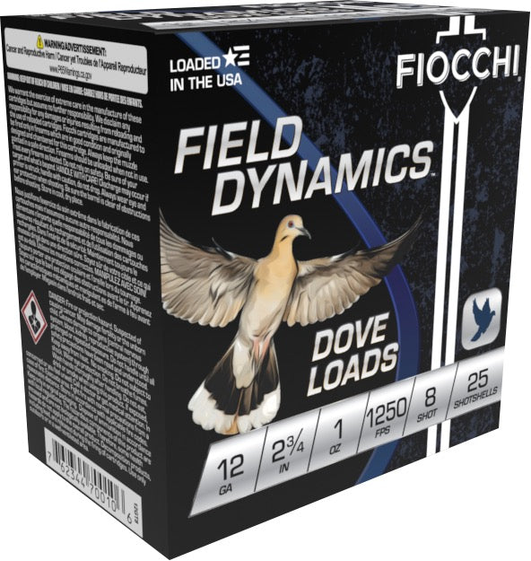 Fiocchi 12 Gauge Dove & Quail Hunting Shotshells, 1 oz, 8 Shot, 2-3/4 Inch, 25 Rounds