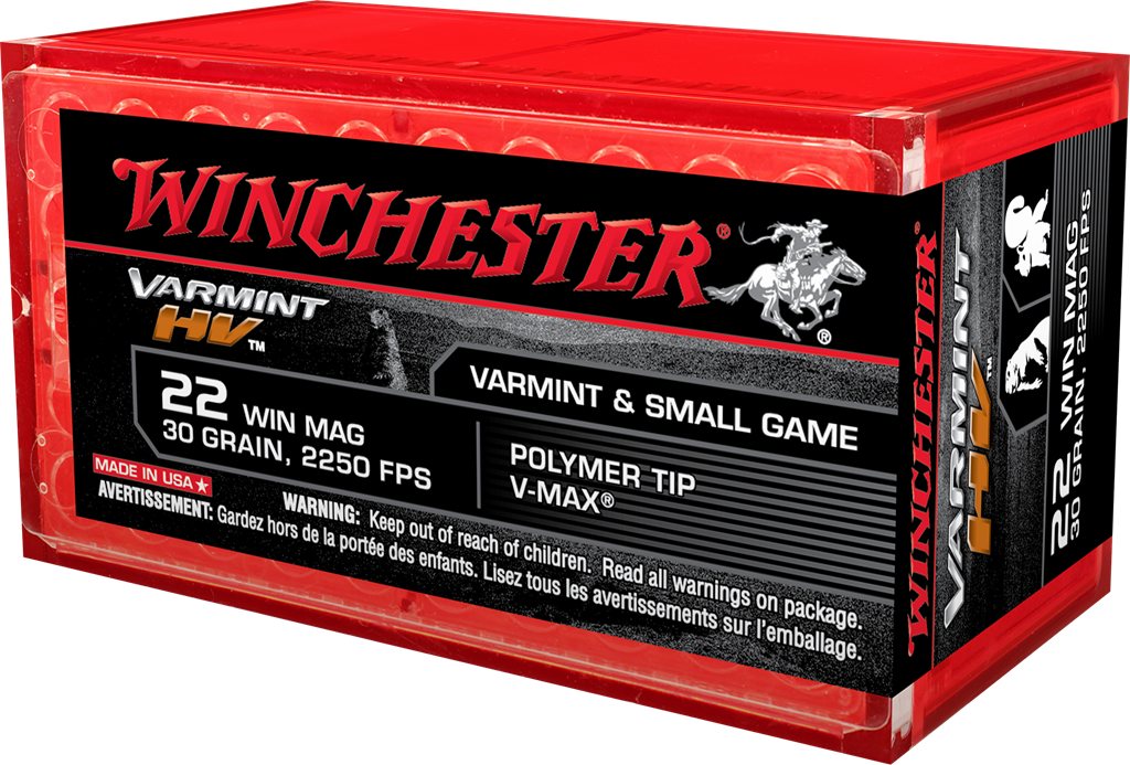 Winchester Ammo 22 Magnum V-Max 30 Grain Hollow Point Rounds - 50 Rounds per Box