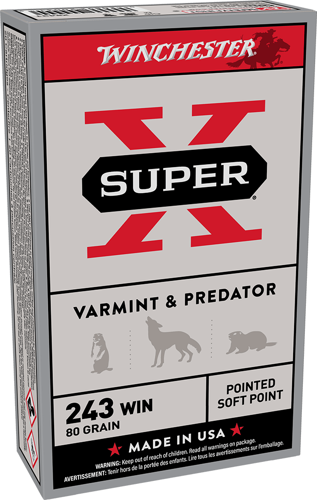 Winchester Ammo Super X Power Point .243 Winchester 80-Grain Jacketed Soft Point (JSP) Ammo - 20 Rounds Per Box