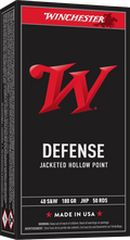 Winchester Ammo USA40JHP .40 S&W 180-Grain Jacketed Hollow Point Personal Defense Ammo, 50 Rounds