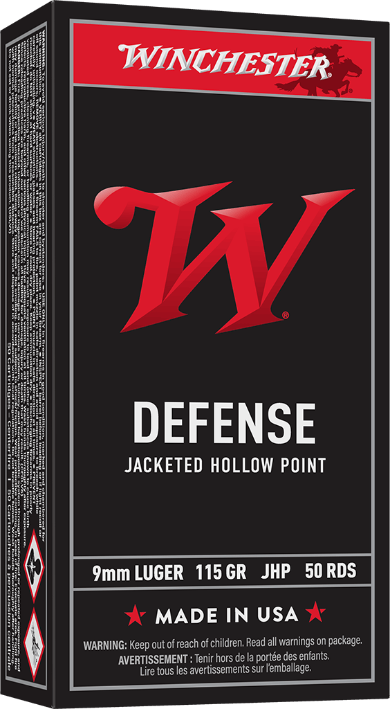 Winchester Ammo USA9JHP 9mm 115 Grain Jacketed Hollow Point for Personal Defense, 50 Rounds