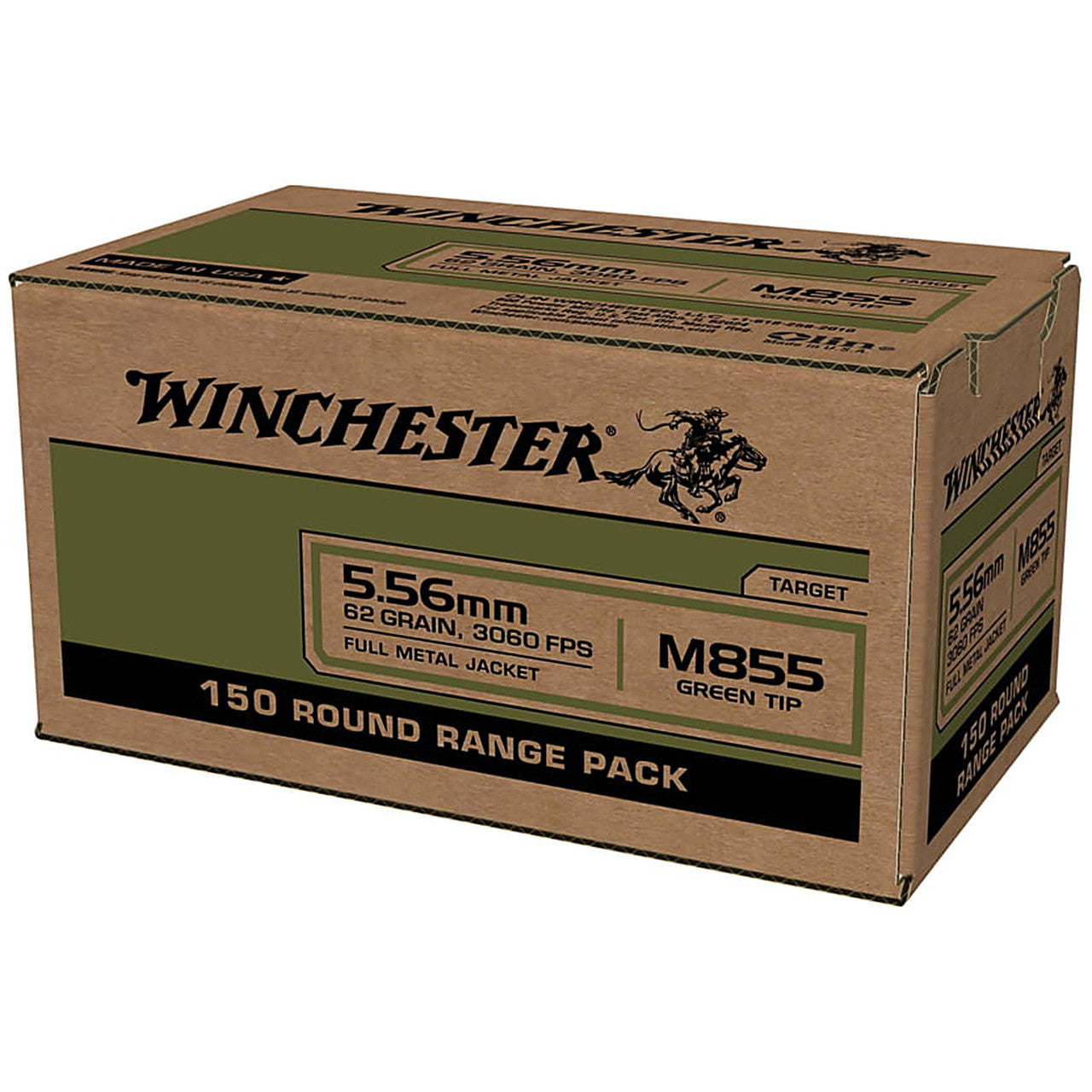 Winchester Ammo LC USA 5.56mm M855 Green Tip 62-Grain Full Metal Jacket Ammo, 150 Rounds