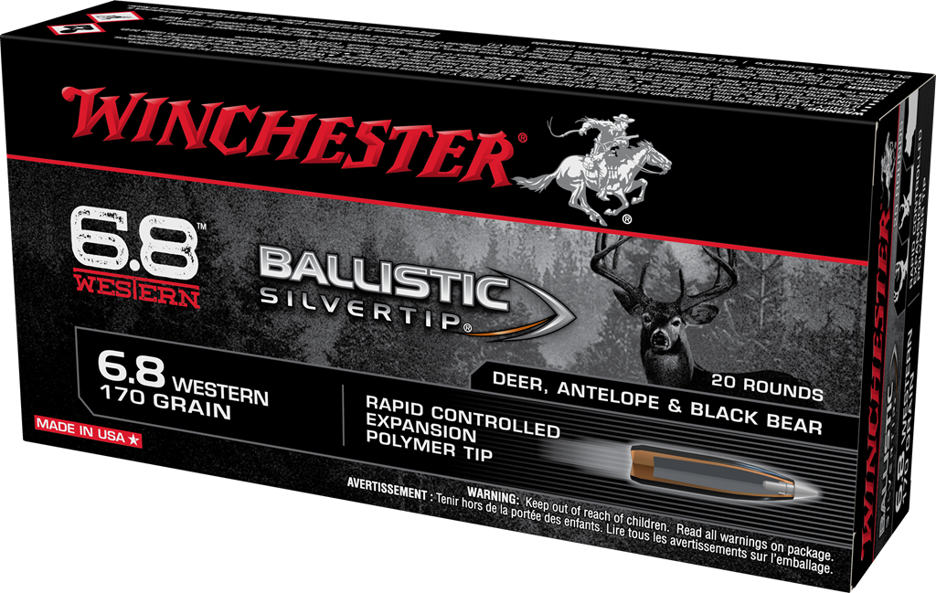 Winchester Ammo Ballistic Silvertip 6.8 Western 170 Grain Polymer Tip Ammunition, 20 Rounds per Box