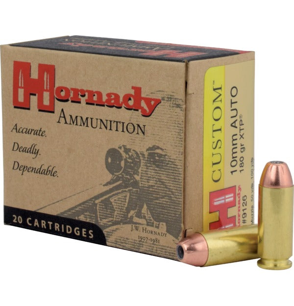 Hornady Custom 10mm 180 Grain XTP Hollow Point Rounds - 20 Rounds per Box, 200 Rounds per Case