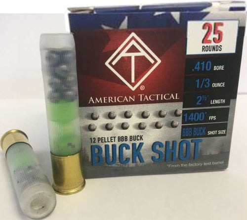 American Tactical ATI .410 Gauge 2.5-inch BBB Shotgun Shells – 25 Rounds per Box