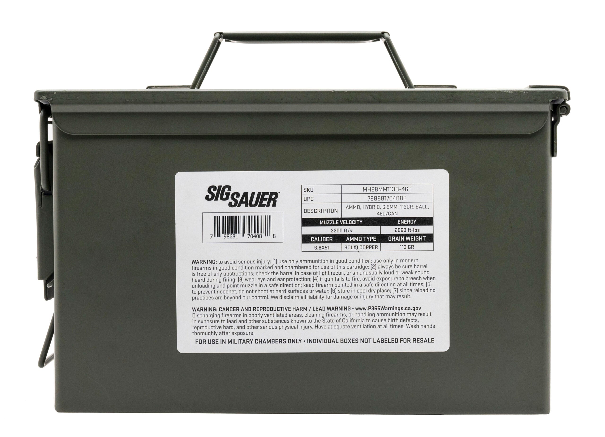 SIG Sauer 6.8x51mm Hybrid Ball Ammunition – 113 Grain, 460 Rounds