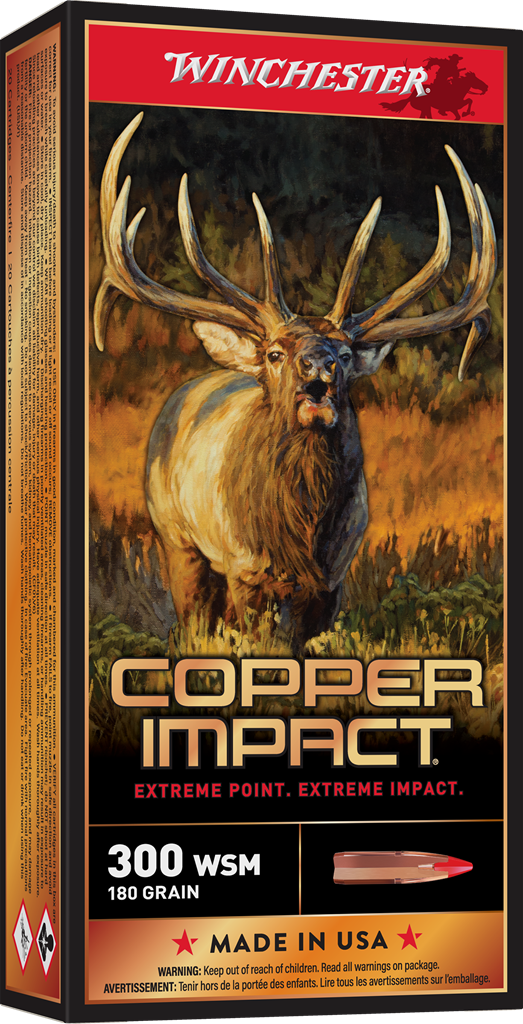 Winchester Ammo Copper Impact 300 WSM 180-Grain Lead-Free Hunting Cartridges – 20 Rounds per Box