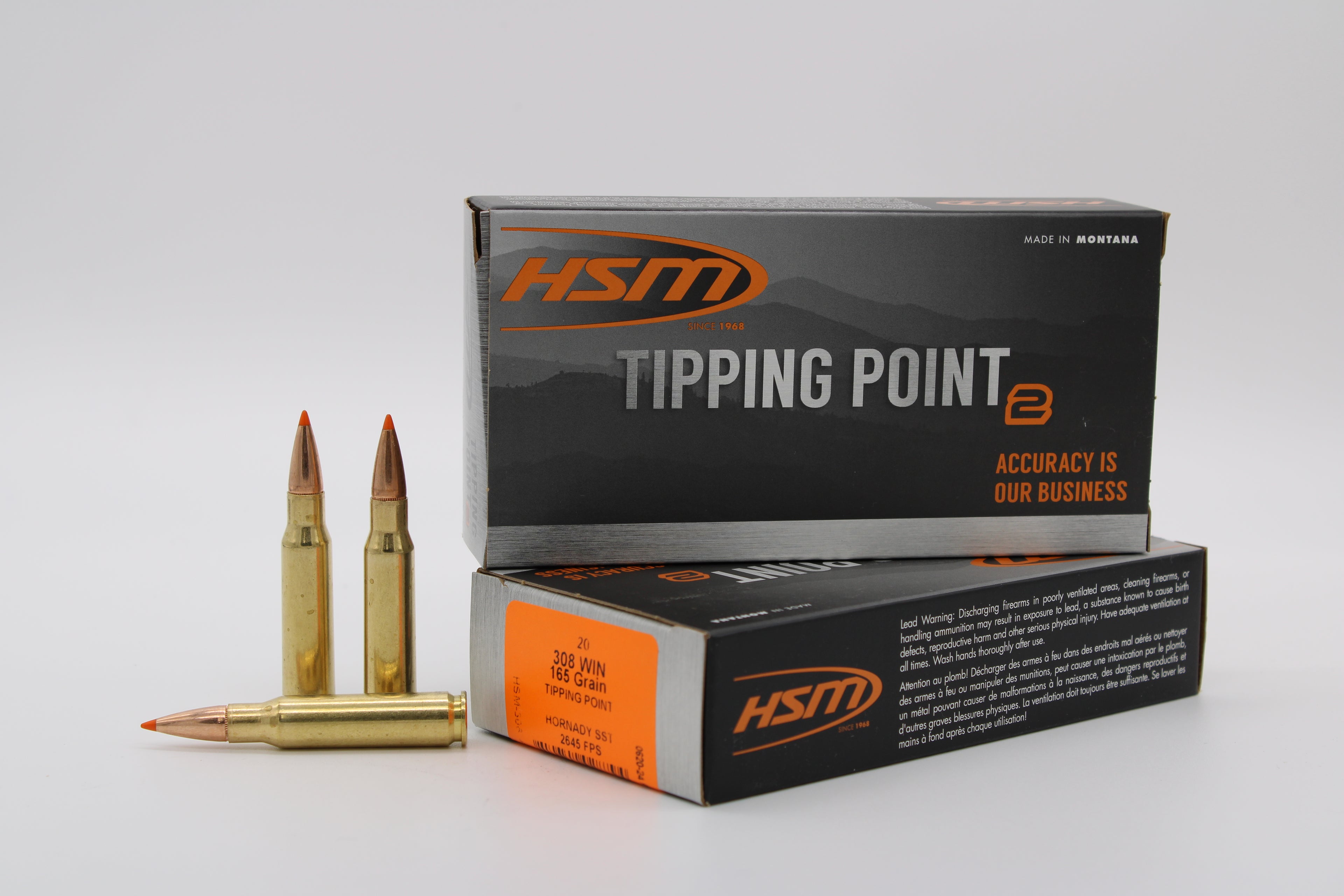 HSM .308 Winchester Ammunition with Hornady SST 165-Grain Tipped Projectiles, 20 Rounds per Box, 25 Boxes per Case