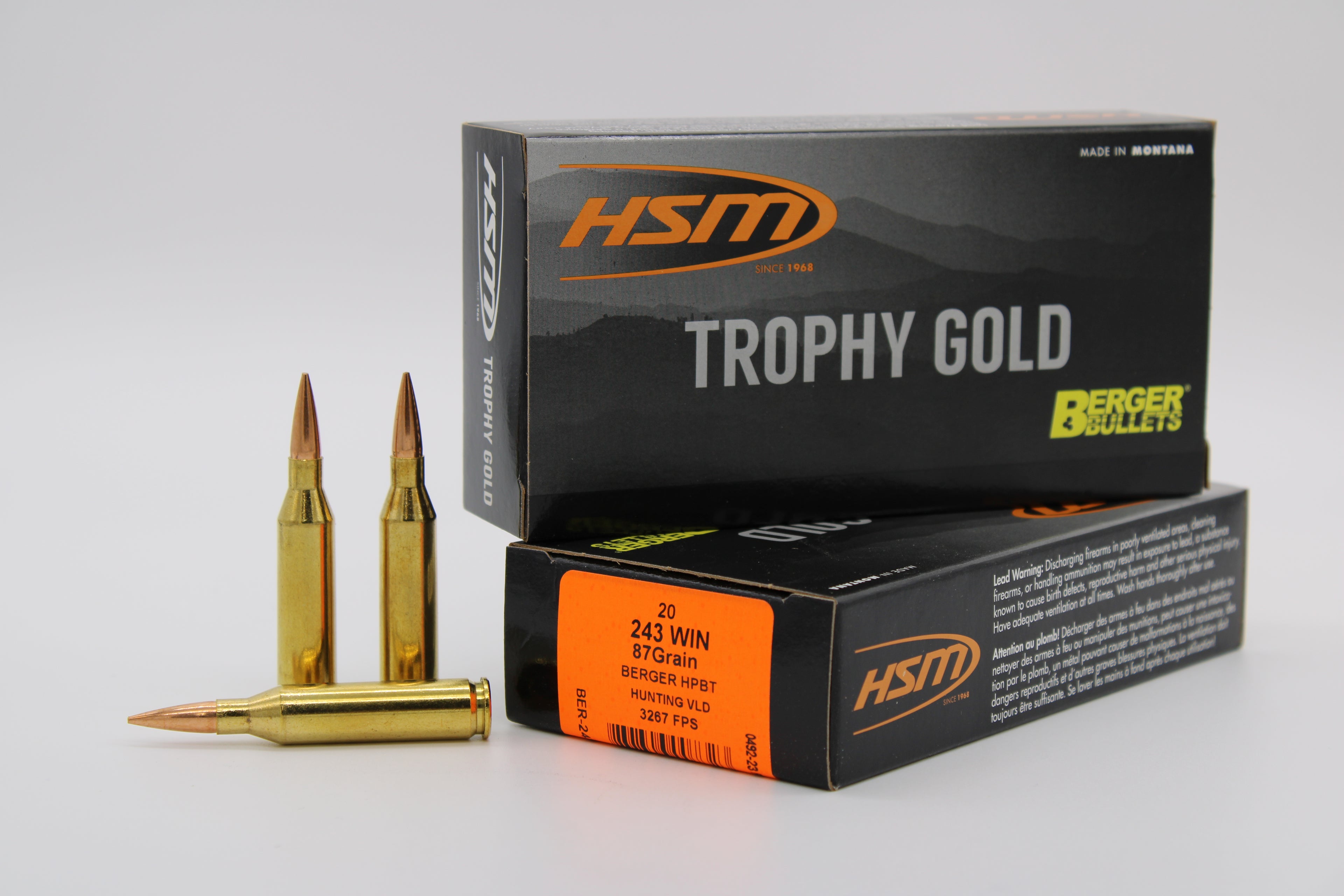 HSM .243 Winchester Ammo with Berger Hybrid Tactical Open Tip Match (BHTOTM) - 87 Grain, 20 Rounds per Box, 25 Boxes per Case