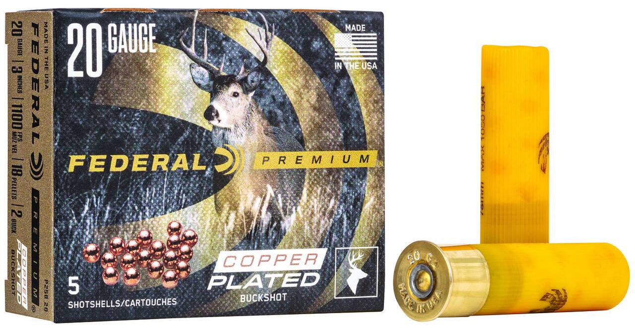 Federal 20 Gauge Magnum Buckshot Shells – 3 inch, 2 Buckshot, 18 Pellets, 1¼ oz, 1100 FPS, 50 Rounds Case