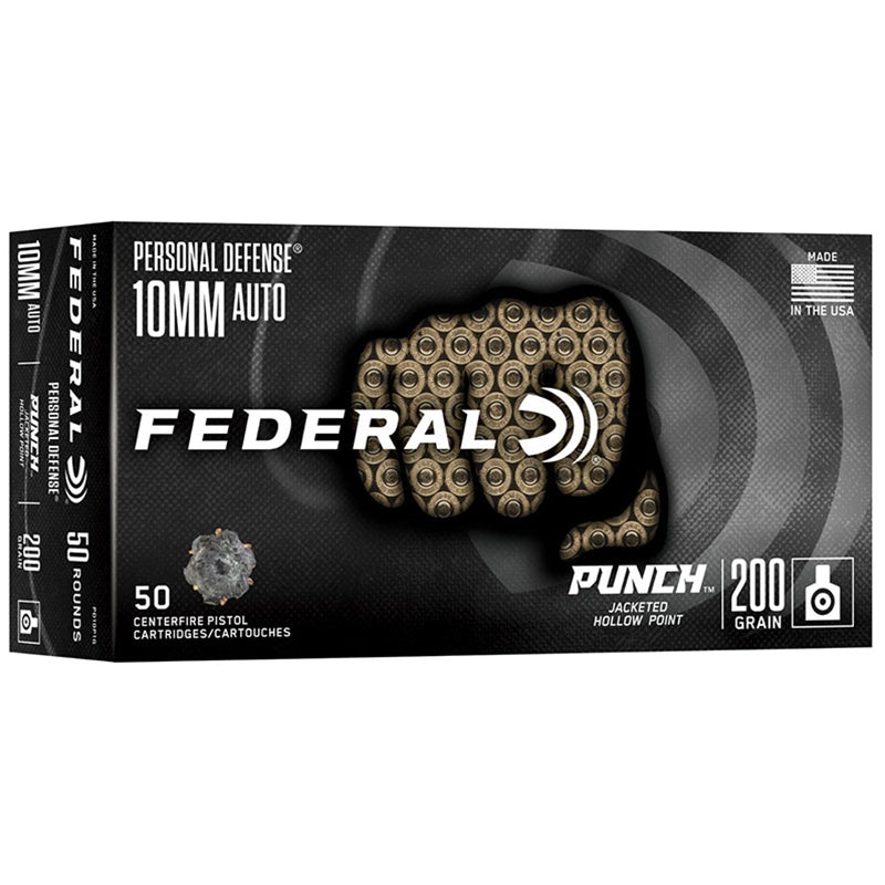 Federal 10mm Auto 200-Grain Jacketed Hollow Point Ammunition, 50 Rounds per Box