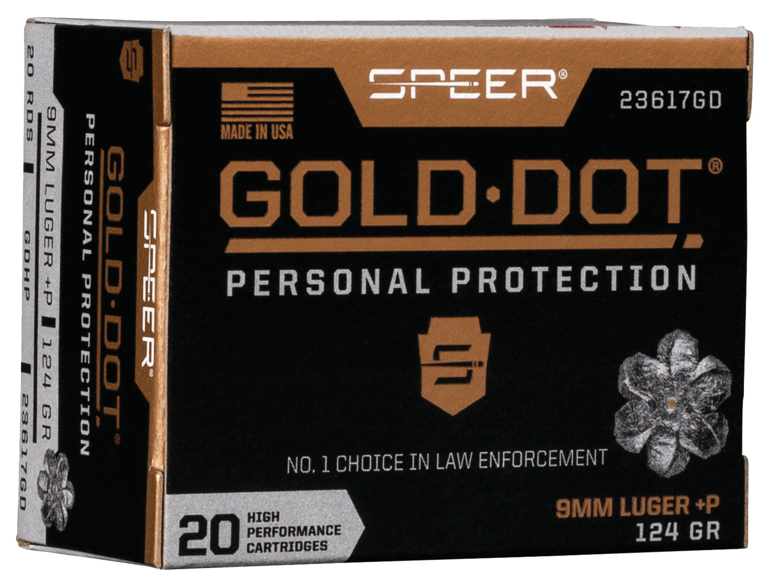 Speer Gold Dot Hollow Point 9mm +P Ammo – 124 Grain for Home Defense