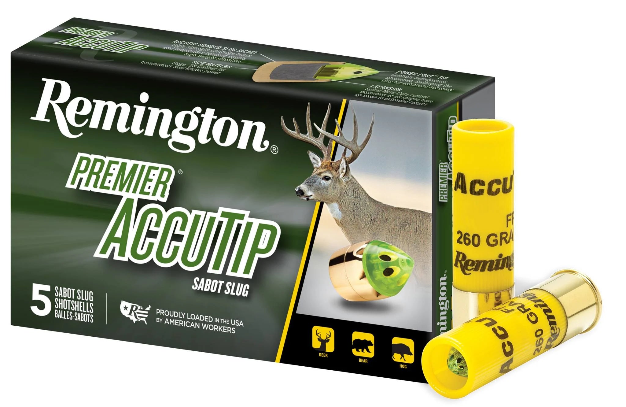 Remington Ammunition 20 Gauge Accutip Sabot Slug – 2-3/4 Inch, 260 Grain, 1850 FPS, 5 Rounds per Box