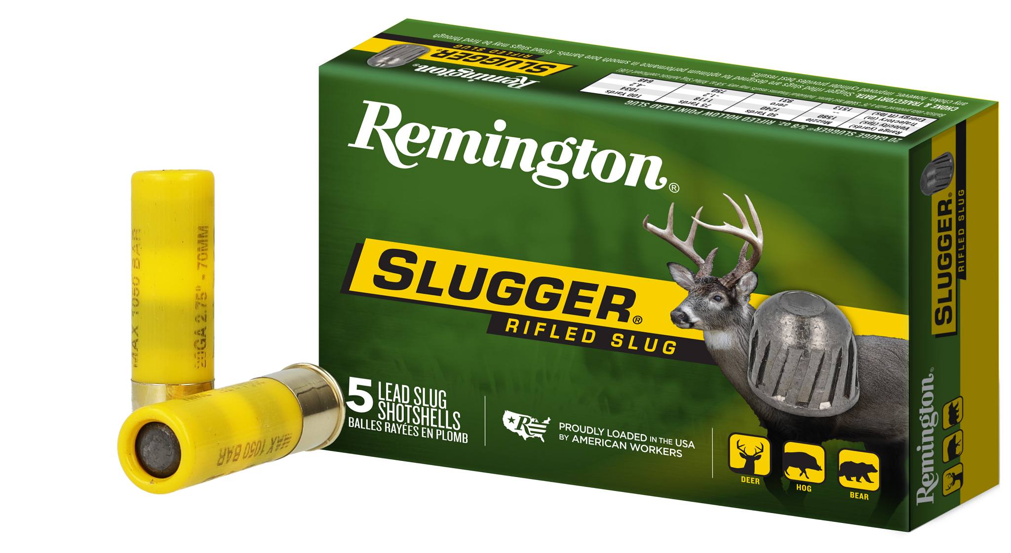 Remington Ammunition 20 Gauge Rifled Slug – 2-3/4 inch, 5/8 oz Lead Shot, 1580 FPS – 50 Rounds per Case
