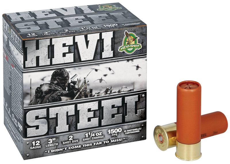 Hevi Shot Hevi-Steel 12 Gauge 3-Inch Steel Shotgun Shells - 1-1/4 oz #2 for Waterfowl Hunting, 25 Rounds per Box