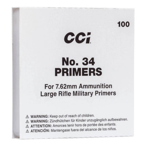 CCI Primer No.34 NATO – 100 Rounds per Box, 10 Boxes per Brick, 50 Bricks per Case