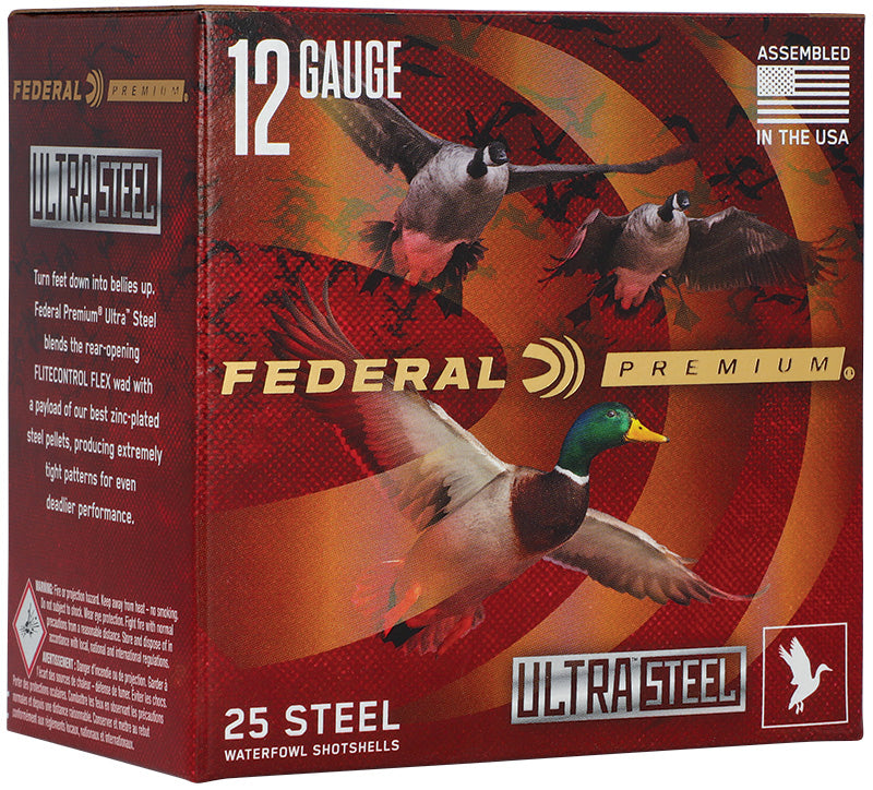 Federal 12 Gauge 3.5-Inch 1.5 Ounce BB & 2 | UltraSteel 1500 FPS, 25 Rounds per Box with Hip Magazine Pouch
