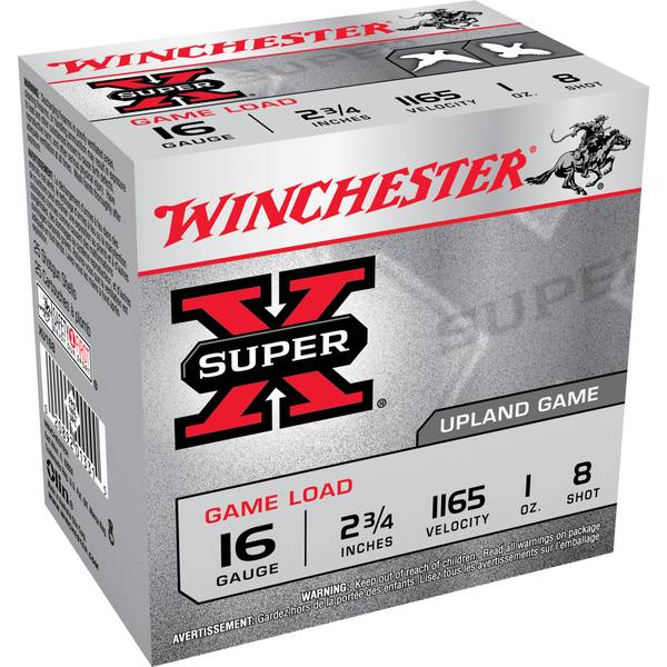 Winchester Ammo 16 Gauge Game Load Shotshell, 1 oz #8 Lead, 25 Rounds per Box