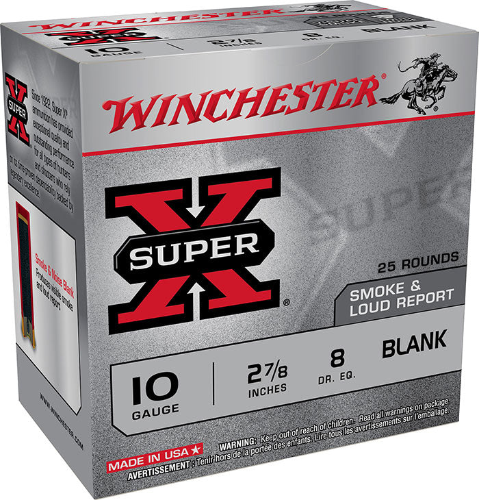 Winchester Ammo 10 Gauge 2-7/8" Super-X Blank – Smoke & Noise, 25 Rounds per Box