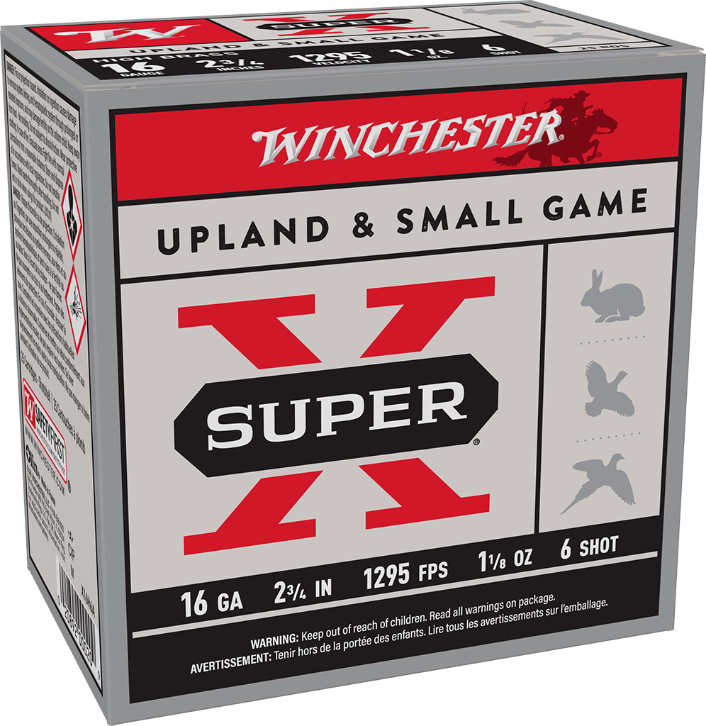 Winchester Ammo Super X Upland 16 Gauge Heavy Game Load - 2-3/4" Shells with Lead Shot #6, 1-1/8 oz, 1295 FPS, 25 Rounds per Box