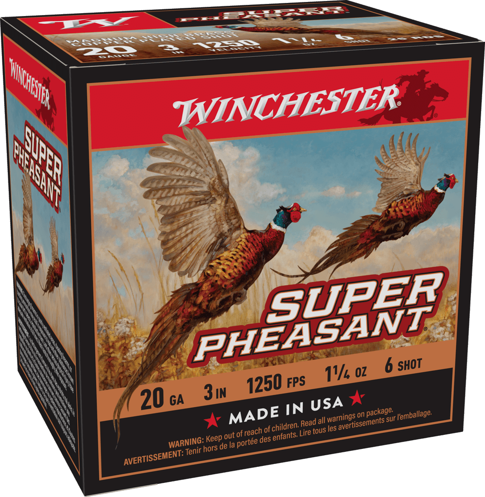 Winchester Ammo Super X Pheasant 20 Gauge 3" #6 Copper-Plated Lead Shotshells, 1-1/4 oz, 1250 FPS, 25 Rounds per Box